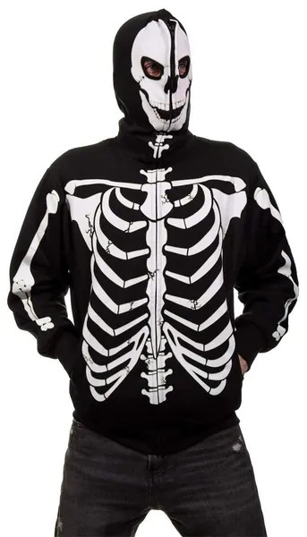 Men's Glow in The Dark Skeleton Costume Zip Hoodie - Black Large