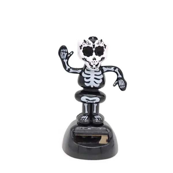 Amosfun 2pcs Halloween Solar Bobble Skeleton Shaking Head Dancing Toy Figurines Car Dash Board Decorations Halloween Party Favors Gifts - 