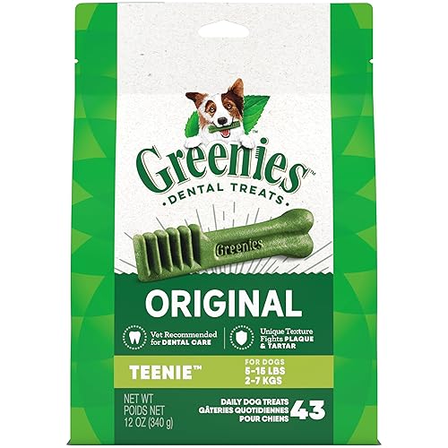 GREENIES Adult Dog Treats Original TEENIE Natural Dental Care, (43 Treats) 12oz. Pack - 43 Treats - 7.91 g (Pack of 43)