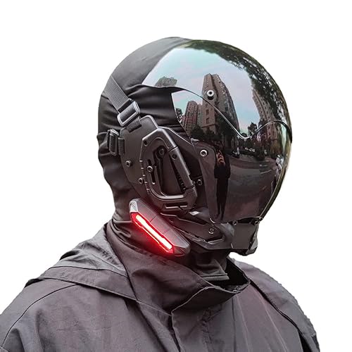 KYEDAY Punk Gothic Cyber Mask for Men,Techwear mask, Halloween Cosplay Costume Accessory with LED Light, Futuristic Mask
