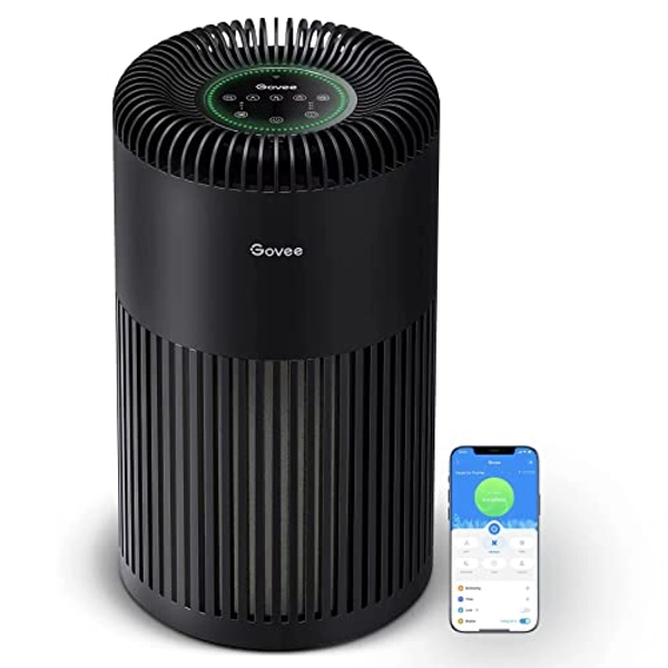 Govee Smart Air Purifier Large up to 1524ft² for Smoke, PM2.5 Sensor WiFi Air Purifier for Home Large Room with Alexa Siri Control, H13 True HEPA Air Purifier for Cooking Smells, Pets, Wildfire - Black