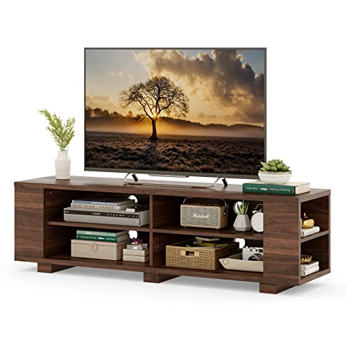 Tangkula Wood TV Stand for TVs up to 65 Inch Flat Screen, Modern Entertainment Center with 8 Open Shelves, Universal TV Storage Cabinet for Living Room Bedroom, TV Console Table (Walnut) - Walnut