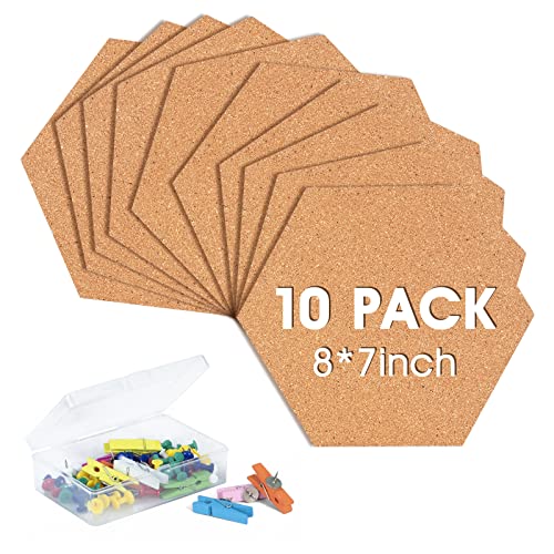 SVOPY Cork Bulletin Board Hexagon - Decorative Display Boards, 1/2" Thick Self-Adhesive Tiles for Home Office Decor,School Message Board (10 Pcs) - Brown - Frameless 10 pack