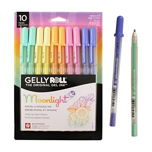 SAKURA Gelly Roll Moonlight Gel Pens - Bold Point Opaque Ink Pen for Journaling, Art, or Drawing - Bold Line - Assorted Pastel Ink - 10 Pack - 1 Count (Pack of 10) - Green,orange,pink,yellow