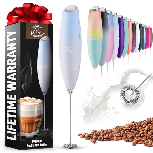 Zulay Powerful Milk Frother for Coffee with Powerful Motor - Handheld Frother Electric Whisk, Milk Foamer, Mini Mixer & Coffee Blender Frother for Frappe, Latte, Matcha, No Stand - Cloud - Cloud