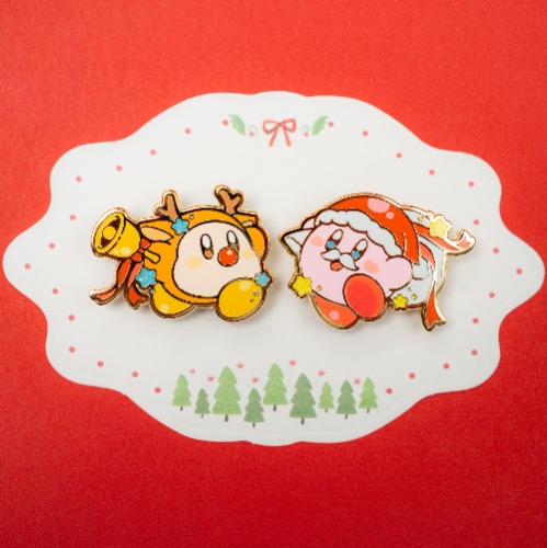 Santa Poyo and ReinDee the Reindeer Hard Enamel Pin - Set of Both / [A Grade] / Simple Rubber Back