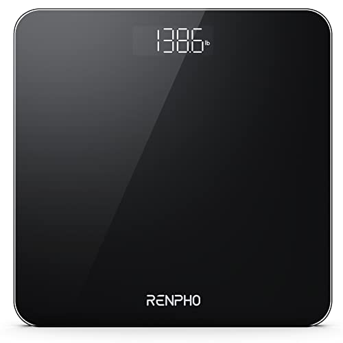 RENPHO Digital Bathroom Scale, Highly Accurate Core 1S Body Weight Scale with Lighted LED Display, Round Corner Design(11"/280mm, Black) - 11"/280mm - Black