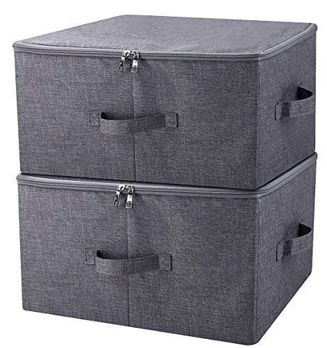 iwill CREATE PRO Fabric Garment Storage Box with Zip Lid for Wardrobe, Black Gray - 17.6*13.6*9.7" - Black Gray