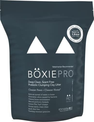 BoxiePro Deep Clean, Scent No, Probiotic Clumping Cat Litter -Clay Formula - Cleaner Home - Ultra Clean Litter Box, Probiotic Powered Odor Control,Hard Clumping Litter, 99.9% Dust No, Black, 16 lb - 16 lb