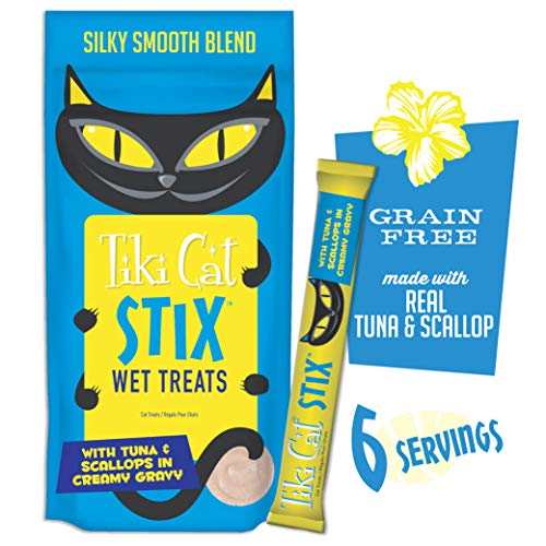 Tiki Cat Stix Wet Treats, Grain Free Lickable in Creamy Gravy - Tuna & Scallops - 6 Count (Pack of 1)