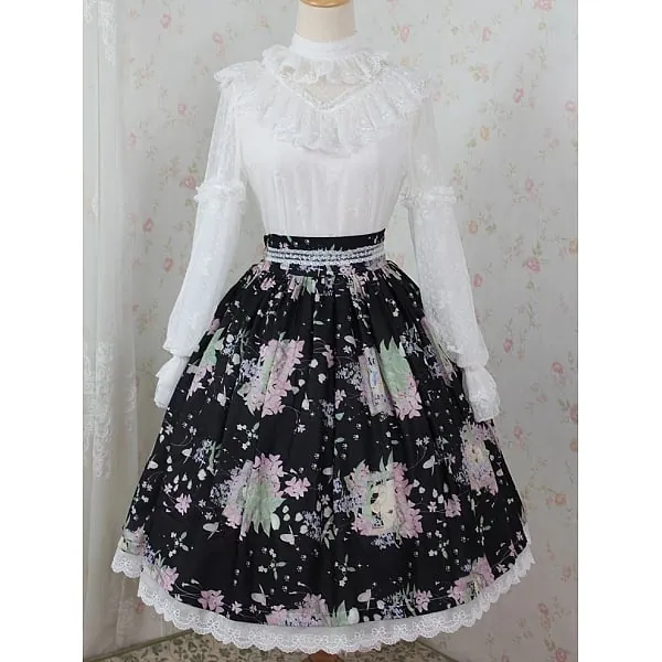 [$29.99]Plus Size Mint Kitten Lace Hemline Classic Lolita Skirt