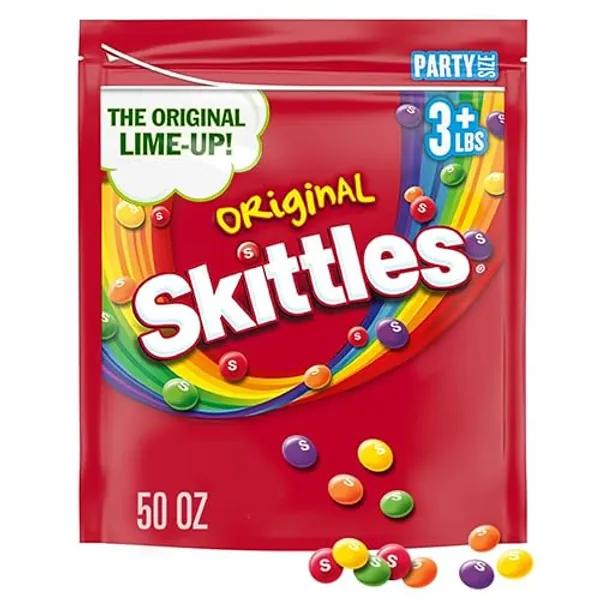 SKITTLES Original Chewy Candy, Party Size, For Candy Bags and Parties, 50 oz Resealable Bulk Bag - Original
