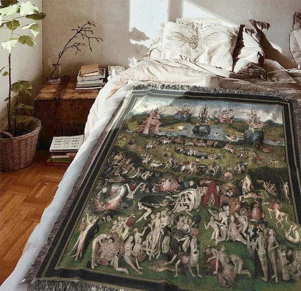Woven Art Blanket Tapestry | The Garden Of Earthly Delights - Hieronymus Bosch Cozy Cotton Throw | Classic Art Aesthetic | Living Room Decor