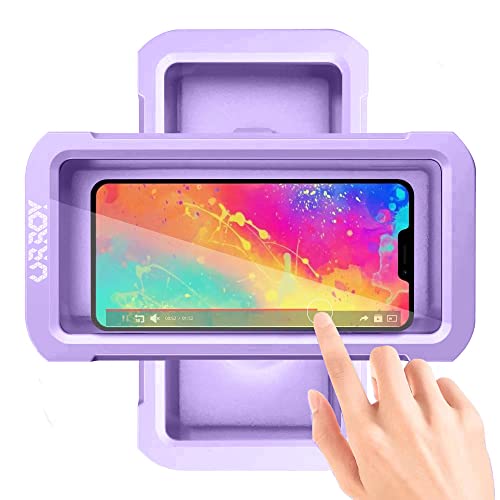 URROY Waterproof Shower Phone Holder, 360° Rotation Shower Phone Case, Anti-Fog High Sensitivity Cover Mount Box for Bathroom Wall Mirror Bathtub Kitchen, Compatible with 4" - 7" Cell Phones - New Purple