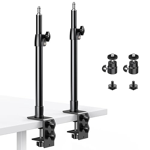 Dazzne 2-Pack Camera Desk Mount Stand with 1/4" Ball Head and Cold Shoe Mount Adapter,12.9-22" Tabletop Mounts Stand, Adjustable Aluminum Desktop Light Stand, for DSLR Camera, Ring Light, Video Light - 2 PACK
