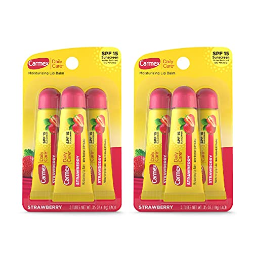 Carmex Daily Care Moisturizing Lip Balm with SPF 15, Strawberry Lip Balm Tubes, 0.35 OZ Each - 3 Count (Pack of 2) - 3 Count (Pack of 2)