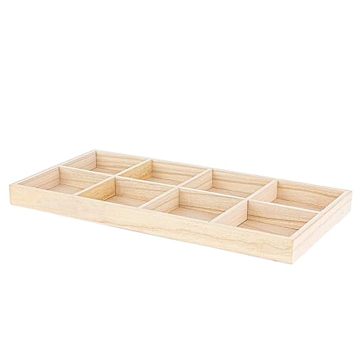 Wooden Tray with 8 Sections – 2 Pack Rectangular Tray Chip and Dip Platter – Divided Serving Tray for Appetizers & Snacks – Veggie Platter - Food Trays for Party Montessori Wooden Trays - 7”x14”x1.25”