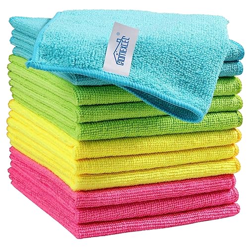 HOMEXCEL Microfiber Cleaning Cloth,12 Pack Cleaning Rag,Cleaning Towels with 4 Color Assorted,11.5"X11.5"(Green/Blue/Yellow/Pink) - Multicolor - 12
