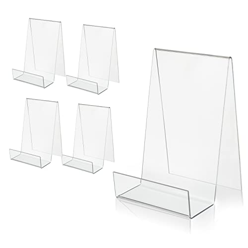 ZOEY Acrylic Book Easel Stand with Ledge Clear Easels Plate - 5 Pack for Books Display, Music Sheets, Artworks, CD, Tablet Holder (Small) - 4x4x5.9IN/Large - Clear