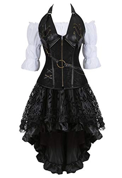 Throne Nekominimoon Grebrafan Steampunk Leather Corsets Bustiers Skirt Blouse Set 3 Piece