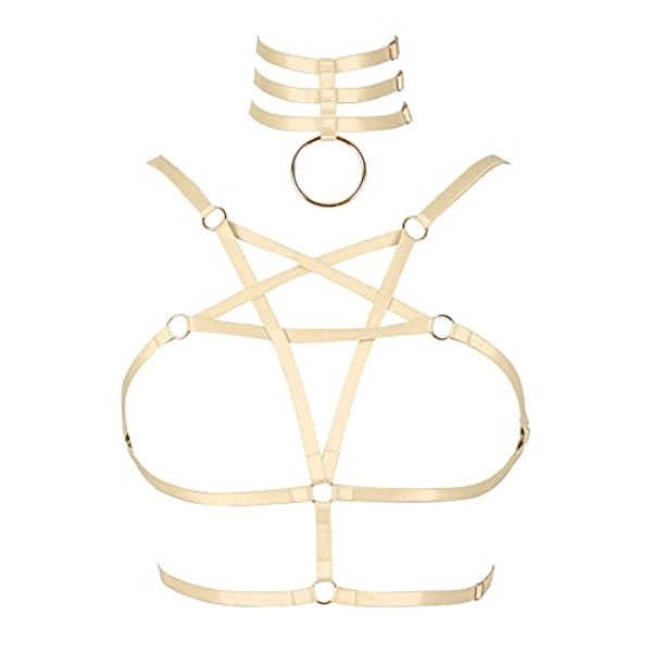 Pentagram Body Harness for Women Bra Chest Strap Belt Punk Goth Plus Size Festival Rave Halloween Lingerie cage