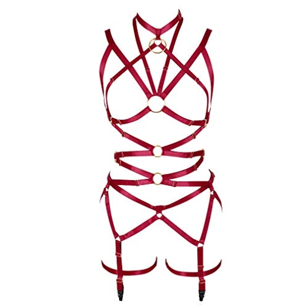 PETMHS Women Body Harness Bra Set Strappy Leg Garter Belt Elastic Adjust Belt Gothic Punk EDC Dance Rave Costume