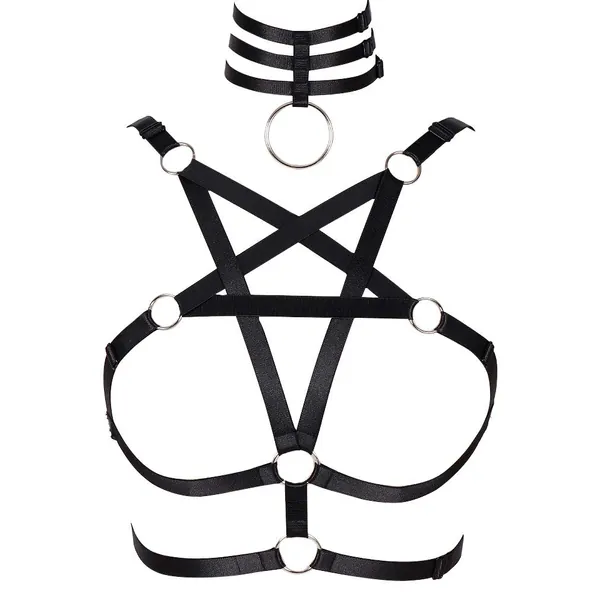 Pentagram Body Harness for Women Bra Chest Strap Belt Punk Goth Plus Size Festival Rave Halloween Lingerie cage