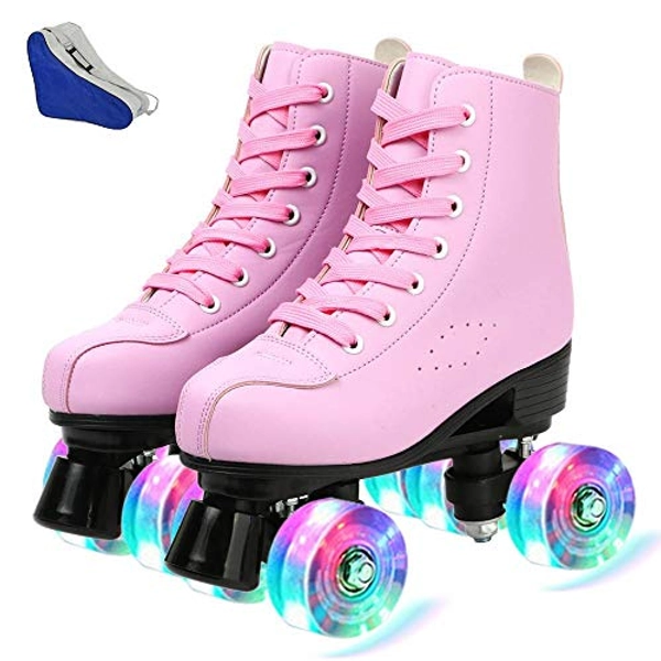 Gets Women's Roller Skates PU Leather High-top Roller Skates Four-Wheel Roller Skates Double Row Shiny Roller Skates for Indoor Outdoor