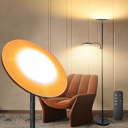 2024 Newest Floor Lamp, 44W 3900LM Super Bright LED Lamp with Eye Caring Reading Light, Remote Floor Lamp Works with Smart Plug, Dimmable Modern Standing Floor Lamp for Living Room Bedroom Office