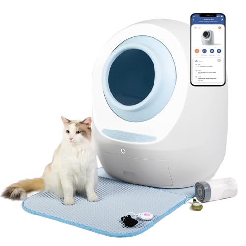 Leo's Loo Too by Casa Leo - Pet Friendly Automatic Self-Cleaning Cat Litter Box Bundle Includes Charcoal Filter, Built-in Scale, Smart Home App with Voice Control - Baby Blue Bundle