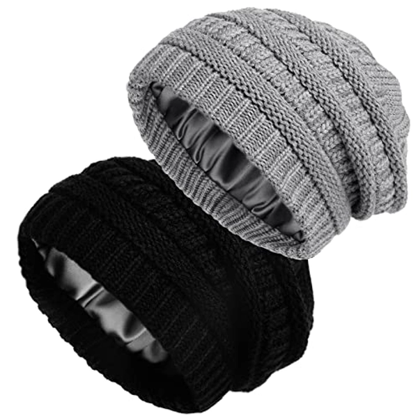 2 Pack Satin Lined Knitted Beanies
