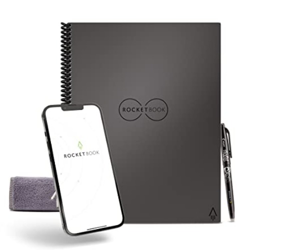 Rocketbook Smart Resuable Notebook, Core Letter Size Spiral Notebook, Deep Space Gray, Lined, (8.5" x 11") - Deep Space - Letter - Notebook
