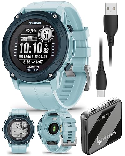 Wearable4U Garmin Descent G1 Solar Dive Computer and Smartwatch, Ocean Edition, Made with Recycled Plastics Bundle