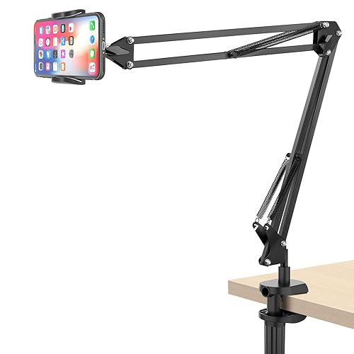 Klsniur Cell Phone Holder, Universal Phone Stand Clip Lazy Bracket Flexible Articulating Arm Phone Mount Compatible with iPhone 15 14 13 12 11 Pro Xs Max XR X 8 7 6, Samsung