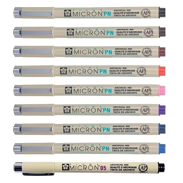 Sakura Pigma Micron PN Pens, Durable Soft Nib, Archival 8 Color Set