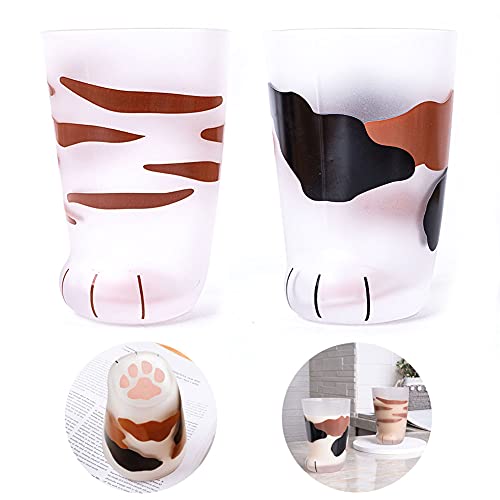 Cat Paw Cup，Cat claw Cup Milk Glass Frosted Glass Cup Cute Cat Foot Claw Print Mug Cat Paw for Coffee Kids Milk Glass Cups Tumbler Personality Breakfast Milk Cup (color 1+color 2)