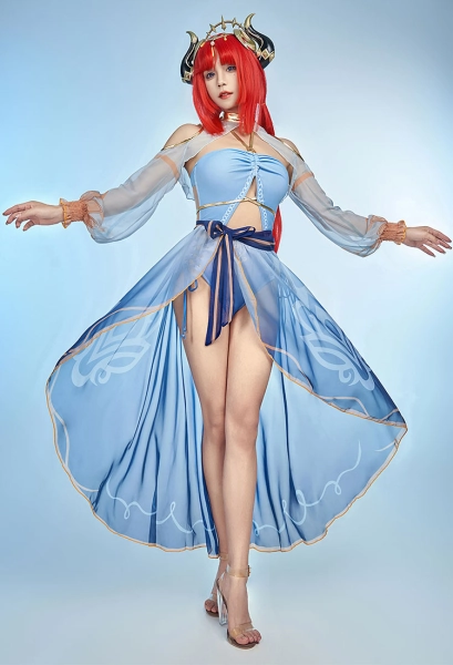 Nilou Derivative One-Piece Swimsuit Cutout Halter Side Lace-up Swimwear Bathing Suit with Cover-up and Chiffon Wrap Skirt