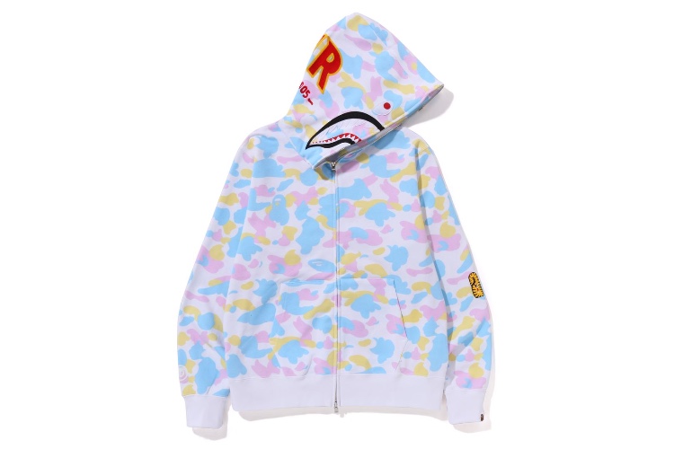 MULTI CAMO SHARK FULL ZIP HOODIE | WHITE / S