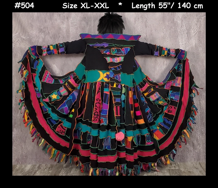 Elf coat, size XL-XXL, fairy coat, patchwork coat, sweater coat, gypsy coat, hippie coat, dream coat, medieval cloak, psychedelic coat, OOAK