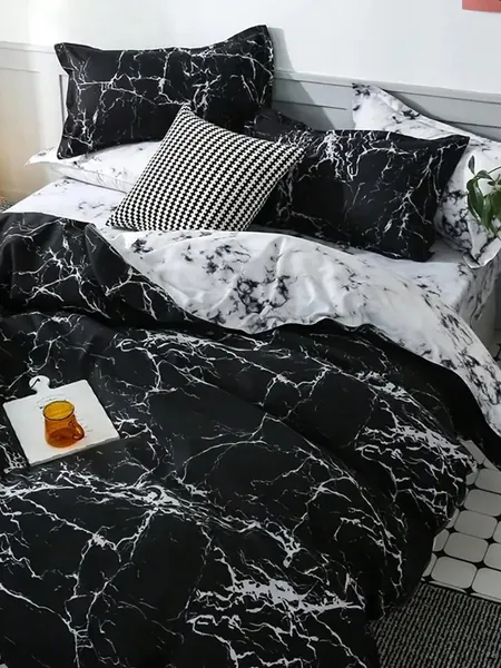 3pcs Marble Pattern Bedding Set, Including 1 Comforter Cover And 2 Pillowcases, Not Including Inner Filler, Everyday Soft Polyester Fiber Skin-friendly Bedding