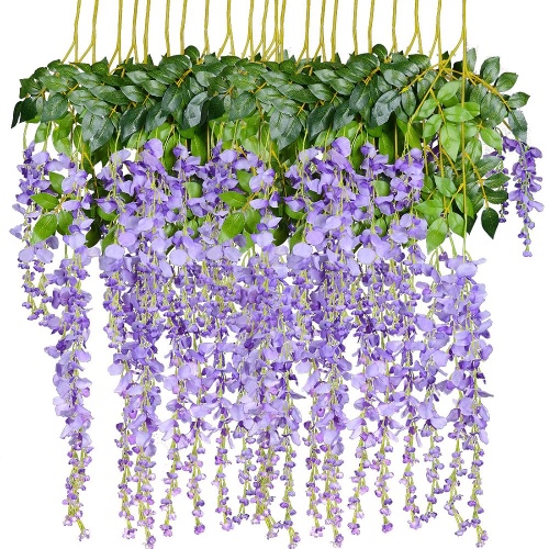 Artiflr 8pcs Artificial Flowers Silk Wisteria Vine Ratta Silk Hanging Flower Wedding Decor (Purple) - 8PCS Flower Purple