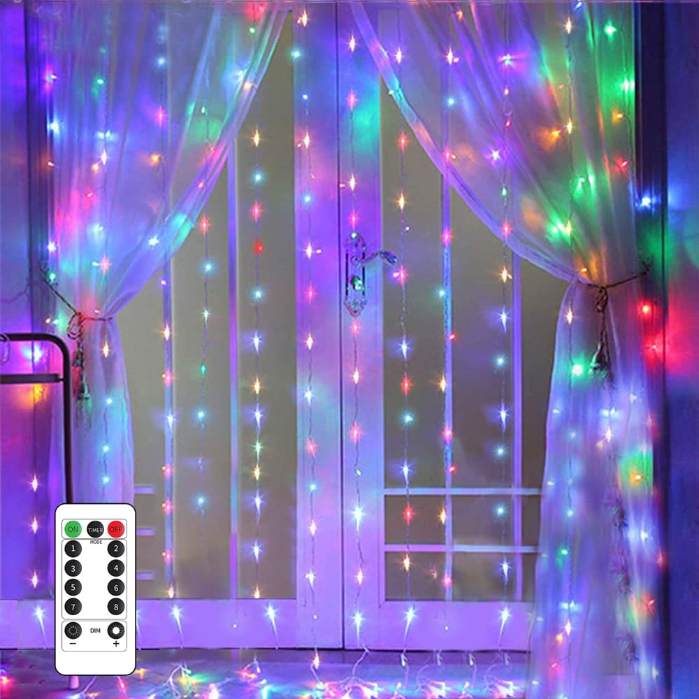 YEOLEH String Lights Curtain,USB Powered Fairy Lights for Party Bedroom Wall,8 Lighting Modes & IP64 Waterproof Ideal for Wedding Valentines Day Decor (Multi-Colored,7.9Ft x 5.9Ft) - Multicolor