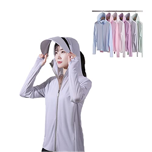 CHERSE Woman Sun Protection Hoodie Jacket Lightweight UPE50+ Sun Blocking Coat with Pocket Long Sleeve Shirt Hiking Outdoor - Medium - Grey