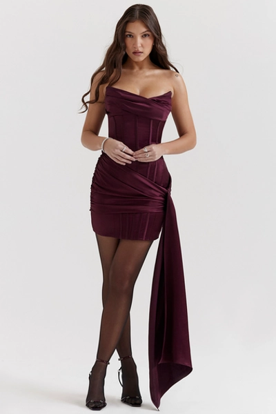 Clothing : Mini Dresses : 'Loubella' Mulberry Strapless Corset Dress