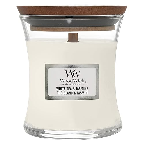 WoodWick Scented Candle with Crackling Wick | White Tea & Jasmine Mini Hourglass Candle | Up to 20 Hours Burn Time | Perfect Gifts for Women - White Tea & Jasmine