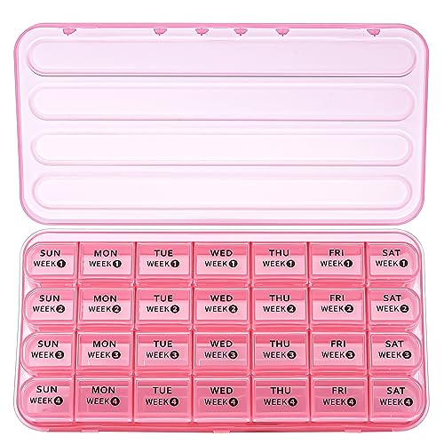 Zoksi Monthly Pill Organiser 28 Day 1 Time a Day, Large 4 Weeks Pill Box Organiser, Pink One Month Tablet Box, Travel Pill Boxes Monthly, Portable Medicine Storage Box for Vitamins and Meds(Pink) - Pink