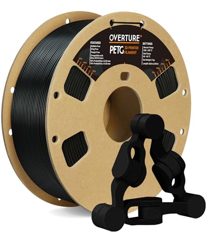 OVERTURE PETG Filament 1.75mm, 3D Printer Filament, 1kg Filament (2.2lbs), Dimensional Accuracy 99% Probability +/- 0.03 mm, Fit Most FDM Printer (Black (1-Pack)) - 1 Kg Black