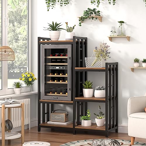 YCHF 6-Tier Kitchen Bakers Rack, Multifunctional Storage Shelf, Mini Fridge & Microwave Oven Stand Table, Coffee Bar, Adjustable Kitchen Shelves Freestadning (Rust Brown02)