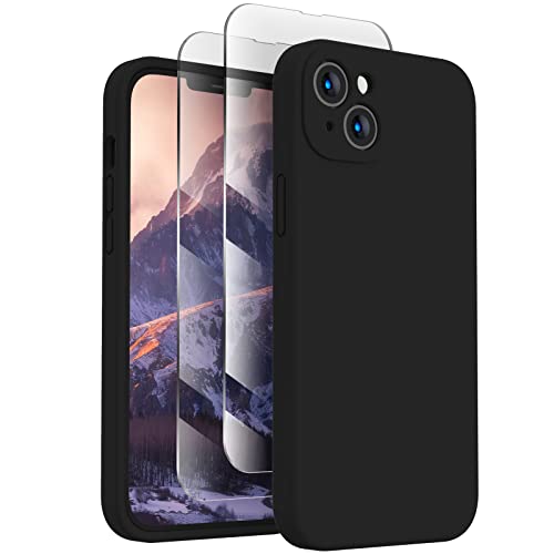 FireNova for iPhone 14 Case, Silicone Upgraded [Camera Protection] Phone Case with [2 Screen Protectors], Soft Anti-Scratch Microfiber Lining Inside, 6.1 inch, Black - Black