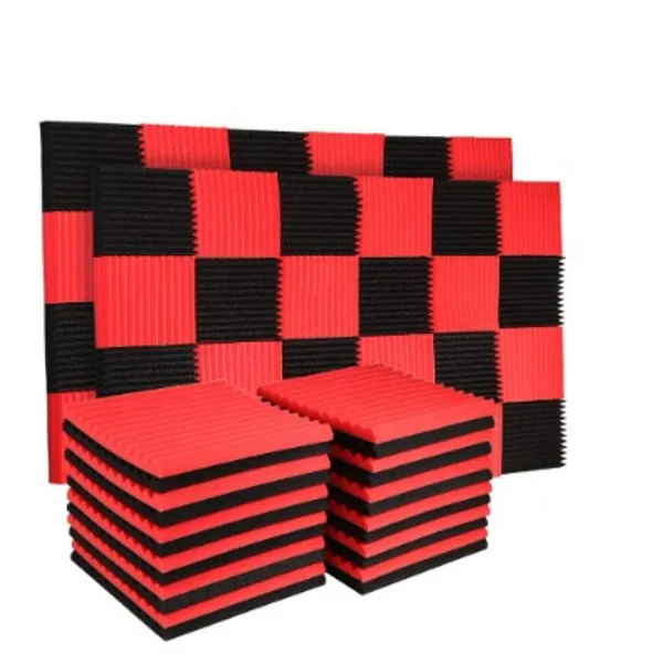 50 Pack Acoustic Panels Soundproof Studio Foam for Walls Sound Absorbing Panels Sound Insulation Panels Wedge for Home Studio Ceiling, 1" X 12" X 12", Black (50PCS, Black&Red)